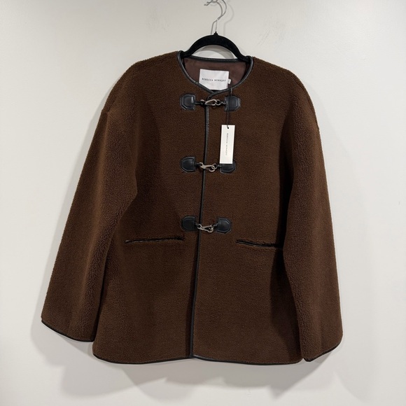 REBECCA MINKOFF Women’s Shearling Toggle Jacket Chocolate Brown Coat Size L NWT